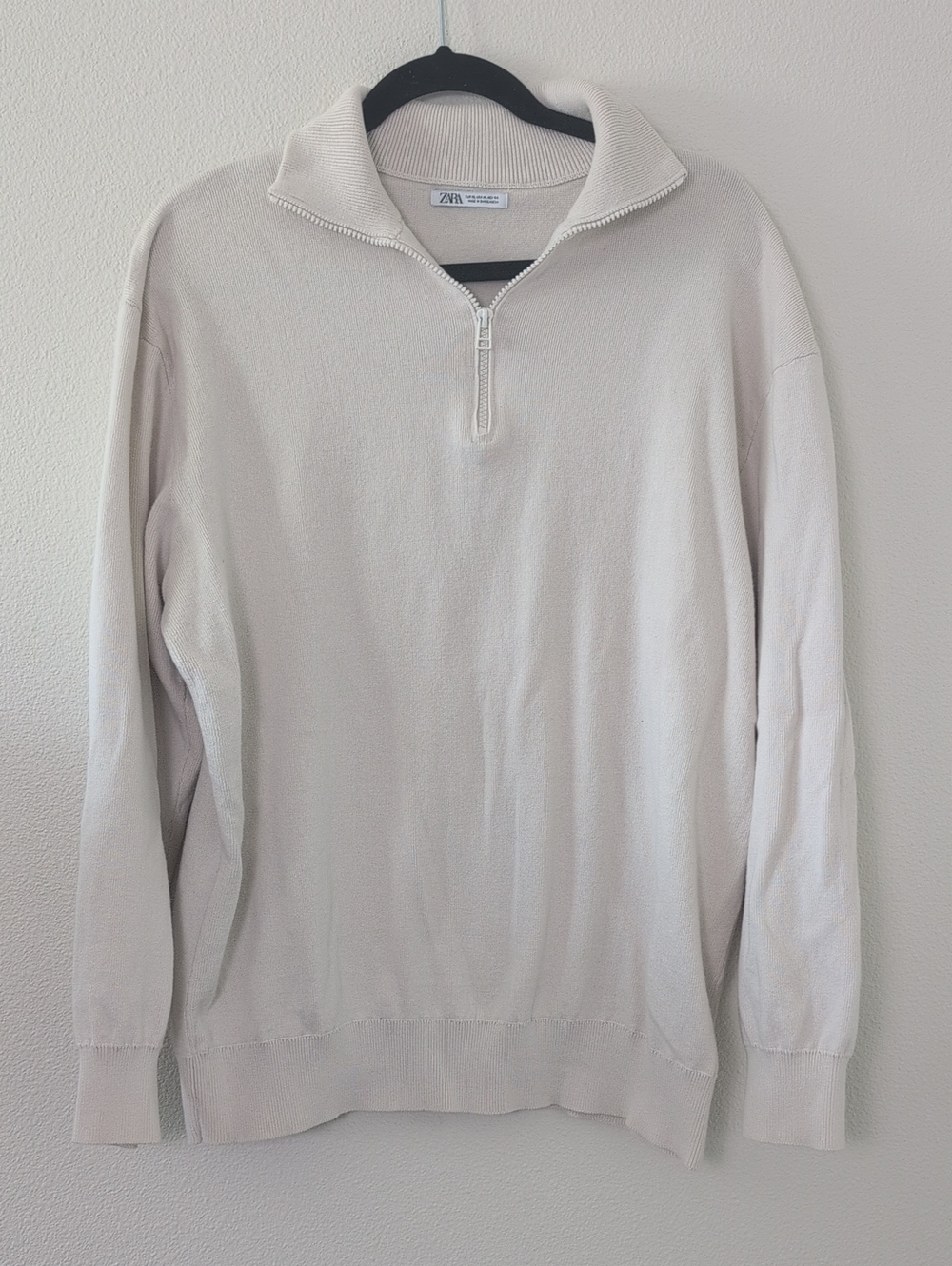Zara Men Cream Quarter-Zip Sweater Size XL